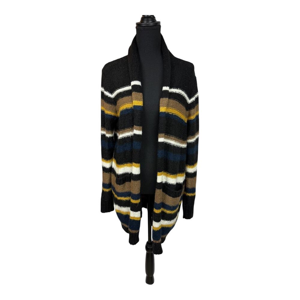 Apricot Chunky Striped Open Front Cardigan Sweater